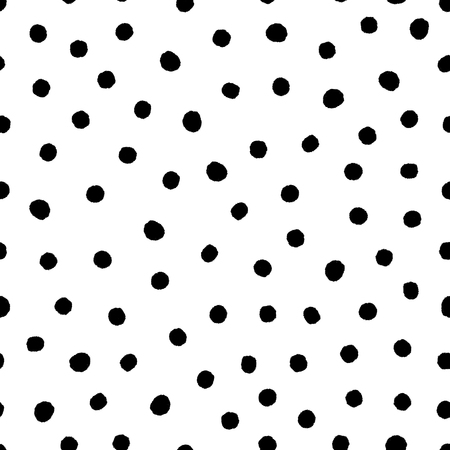 Hand drawn circles, polka dot seamless pattern. Grunge doodle dotted endless backdrop. Ink blots backgroundのイラスト素材