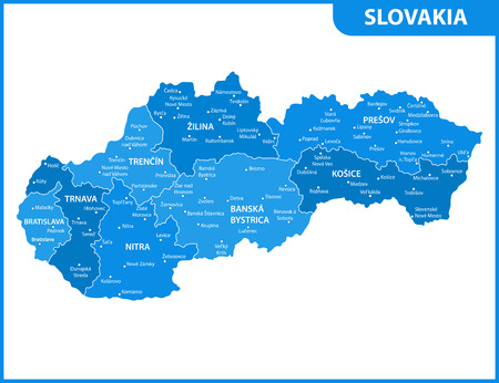The detailed map of Slovakia with regions or states and cities, capitals. Administrative divisionのイラスト素材