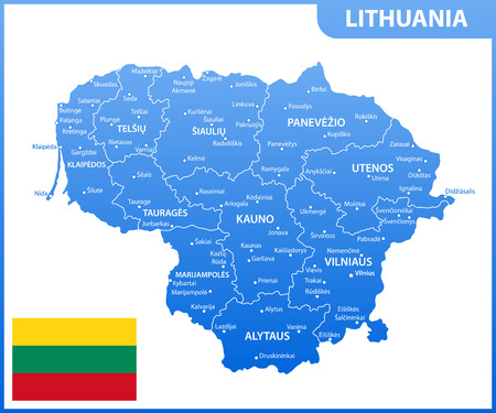 The detailed map of Lithuania with regions or states and cities, capital. Administrative divisionのイラスト素材