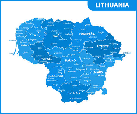 The detailed map of Lithuania with regions or states and cities, capital. Administrative divisionのイラスト素材
