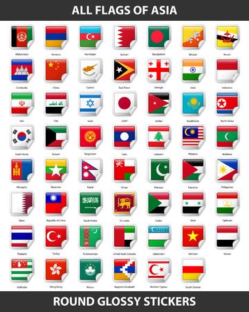 Flags of all countries of Asia. Round Glossy Stickersのイラスト素材