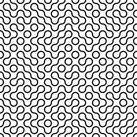 Seamless fractal halftone circles pattern. Truchet curved tiled background. Geometric irregular backdropのイラスト素材