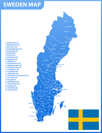 The detailed map of Sweden with regions or states and cities, capital. Administrative division.のイラスト素材