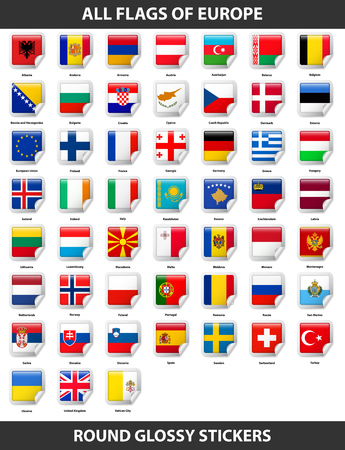 Flags of all countries of Europe. Round Glossy Stickersのイラスト素材