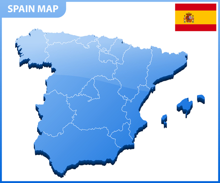Highly detailed three dimensional map of Spain. Administrative division.のイラスト素材