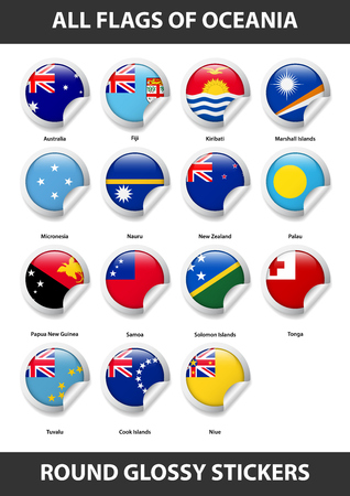 Flags of all countries of Oceania. Round Glossy Stickersのイラスト素材
