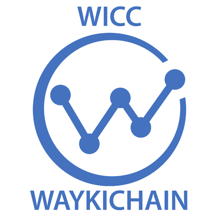 WaykiChain Coin cryptocurrency blockchain icon. Virtual electronic, internet money or cryptocoin symbol, logoのイラスト素材