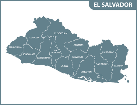 The detailed map of El Salvador with regions or states. Administrative division.のイラスト素材