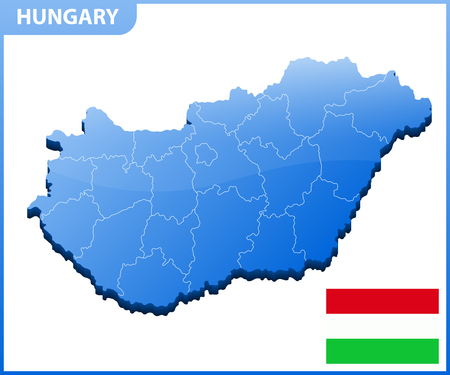 Highly detailed three dimensional map of Hungary with regions borderのイラスト素材