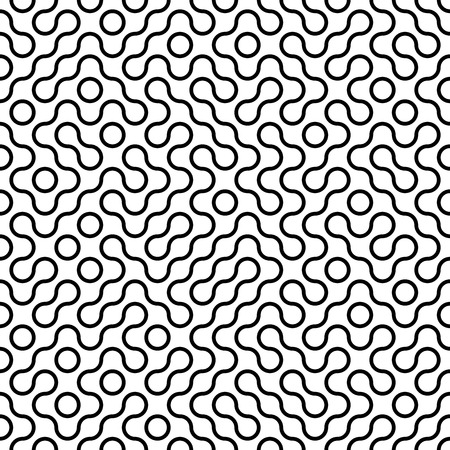 Seamless fractal halftone circles pattern. Truchet curved tiled background. Geometric irregular backdropのイラスト素材