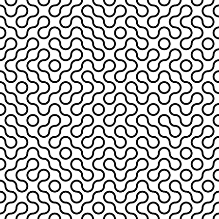 Seamless fractal halftone circles pattern. Truchet curved tiled background. Geometric irregular backdropのイラスト素材