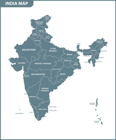 The detailed map of the India with regions or states. Administrative division.のイラスト素材