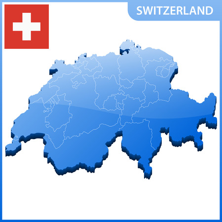 Highly detailed three dimensional map of Switzerland. Administrative division.のイラスト素材