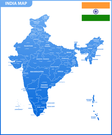 The detailed map of the India with regions or states and cities, capital. Administrative division.のイラスト素材