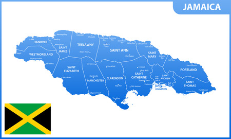 The detailed map of Jamaica with regions or states and cities, capital. Administrative division.のイラスト素材