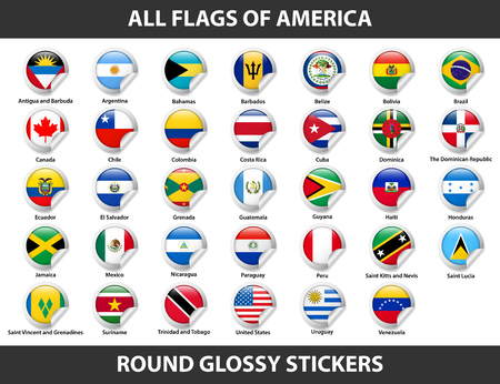Flags of all countries of American continents. Round Glossy Stickersのイラスト素材