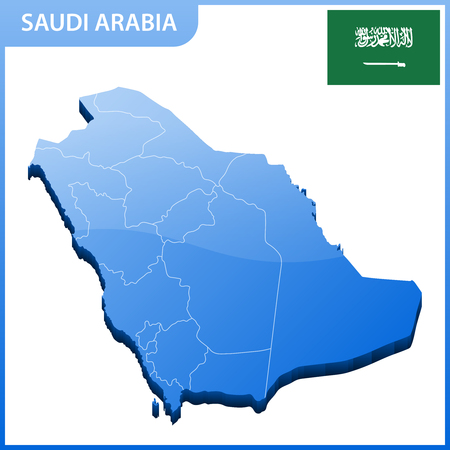Highly detailed three dimensional map of Saudi Arabia. Administrative division.のイラスト素材