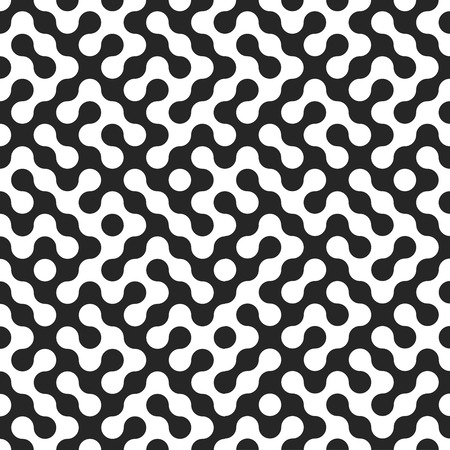 Seamless fractal halftone circles pattern. Truchet curved tiled background. Geometric irregular backdropのイラスト素材