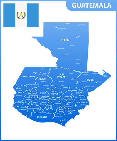 The detailed map of Guatemala with regions or states and cities, capital. Administrative division.のイラスト素材