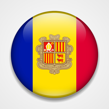 Flag of Andorra. Round glossy badgeのイラスト素材