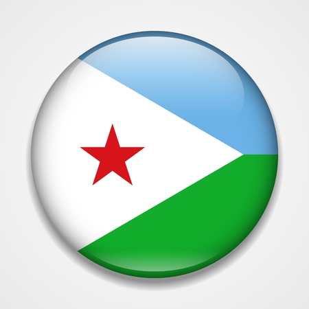 Flag of Djibouti. Round glossy badgeのイラスト素材