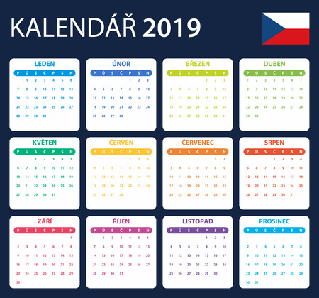 Czech Calendar for 2019. Scheduler, agenda or diary template. Week starts on Mondayのイラスト素材