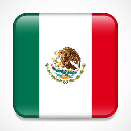 Flag of Mexico. Square glossy badgeのイラスト素材