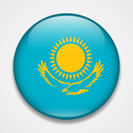 Flag of Kazakhstan. Round glossy badgeのイラスト素材