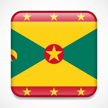 Flag of Grenada. Square glossy badgeのイラスト素材