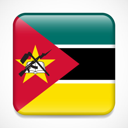 Flag of Mozambique. Square glossy badgeのイラスト素材