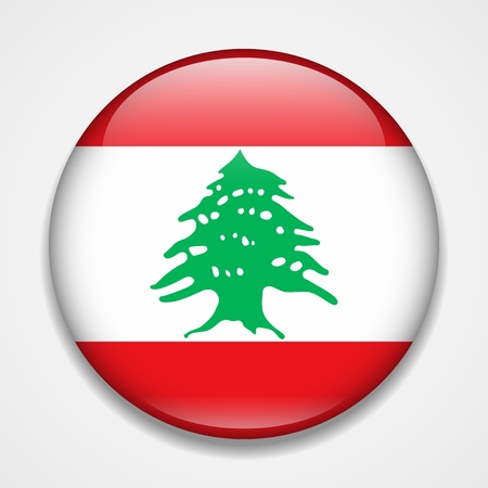 Flag of Lebanon. Round glossy badgeのイラスト素材