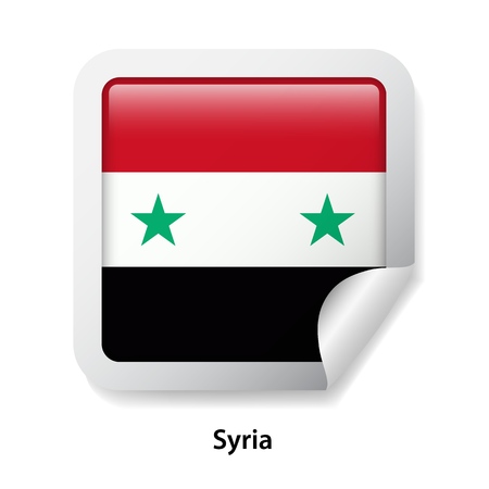 Flag of Syria. Round glossy badge stickerのイラスト素材