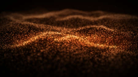 Abstract flowing smooth surface, fractal waves background from blinking particles. Grid, mesh of dotsの写真素材