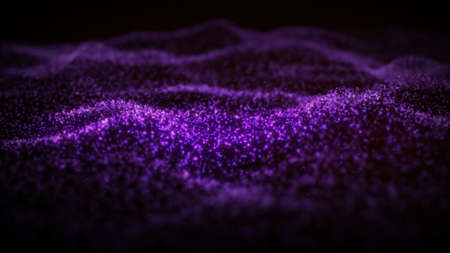 Abstract flowing smooth surface, fractal waves background from blinking particles. Grid, mesh of dotsの写真素材