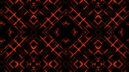 Abstract neon glowing lines, stripes and dots on grid. Futuristic tech backgroundの写真素材