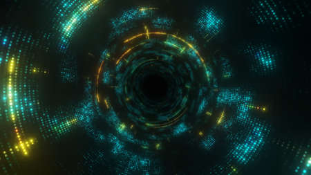 Travel through abstract dotted technology digital tunnel.の写真素材