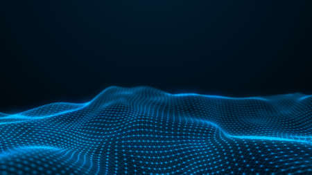 Abstract flowing smooth Plexus fractal waves background. Grid, mesh of dots and lines.の写真素材