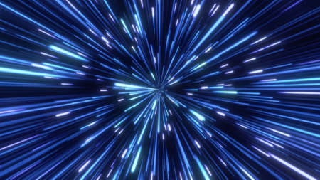 Through space, starfield. Abstract particles, neon rays background.の写真素材