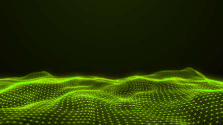 Abstract flowing smooth Plexus fractal waves background. Grid, mesh of dots and lines.の写真素材