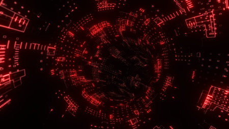 Abstract technology digital tunnel, pipe. Circle shape. Glowing backgroundの写真素材