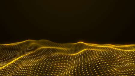 Abstract flowing smooth Plexus fractal waves background. Grid, mesh of dots and lines.の写真素材