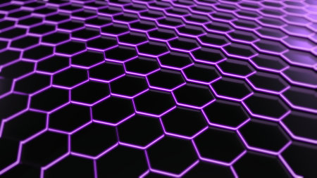 Abstract futuristic hexagon glow neon surface, structure.の写真素材