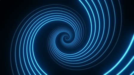 Travel through abstract neon spiral tunnel. Glow wormhole backgroundの写真素材