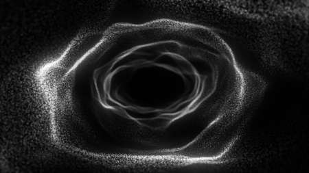 Travel through abstract particles tunnel. Glow wormhole background.の写真素材