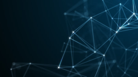 Abstract technology background from lines and dots. Space geometrical backdropの写真素材