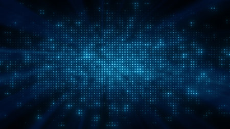 Flashing particle pattern with beams, rays.の写真素材