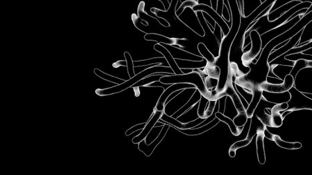 Virus with tentacles. Micrograph style COVID, Coronavirus concept.の写真素材