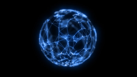 Abstract technology sphere background from lines and dots. Space geometrical backdropの写真素材