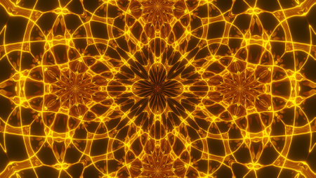 Abstract cosmic chaos background. Symmetric kaleidoscope backdrop from Liquid hypnotic rays.の写真素材