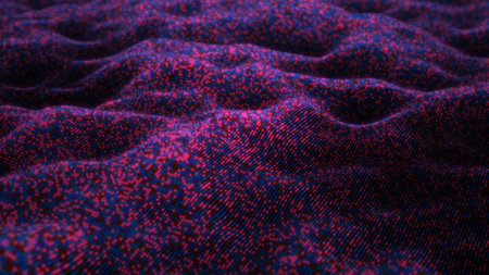 Abstract flowing smooth cloth surface, fractal waves background. Grid, mesh of dots.の写真素材